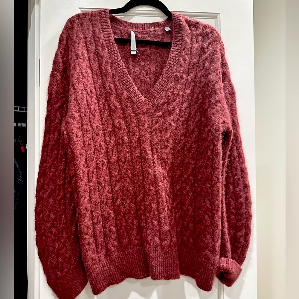 Vince maroon cable v-neck wool sweater